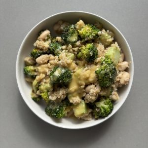 barley and quinoa salad in white bowl