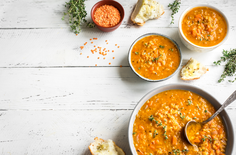 red lentil curry recipe in bowls