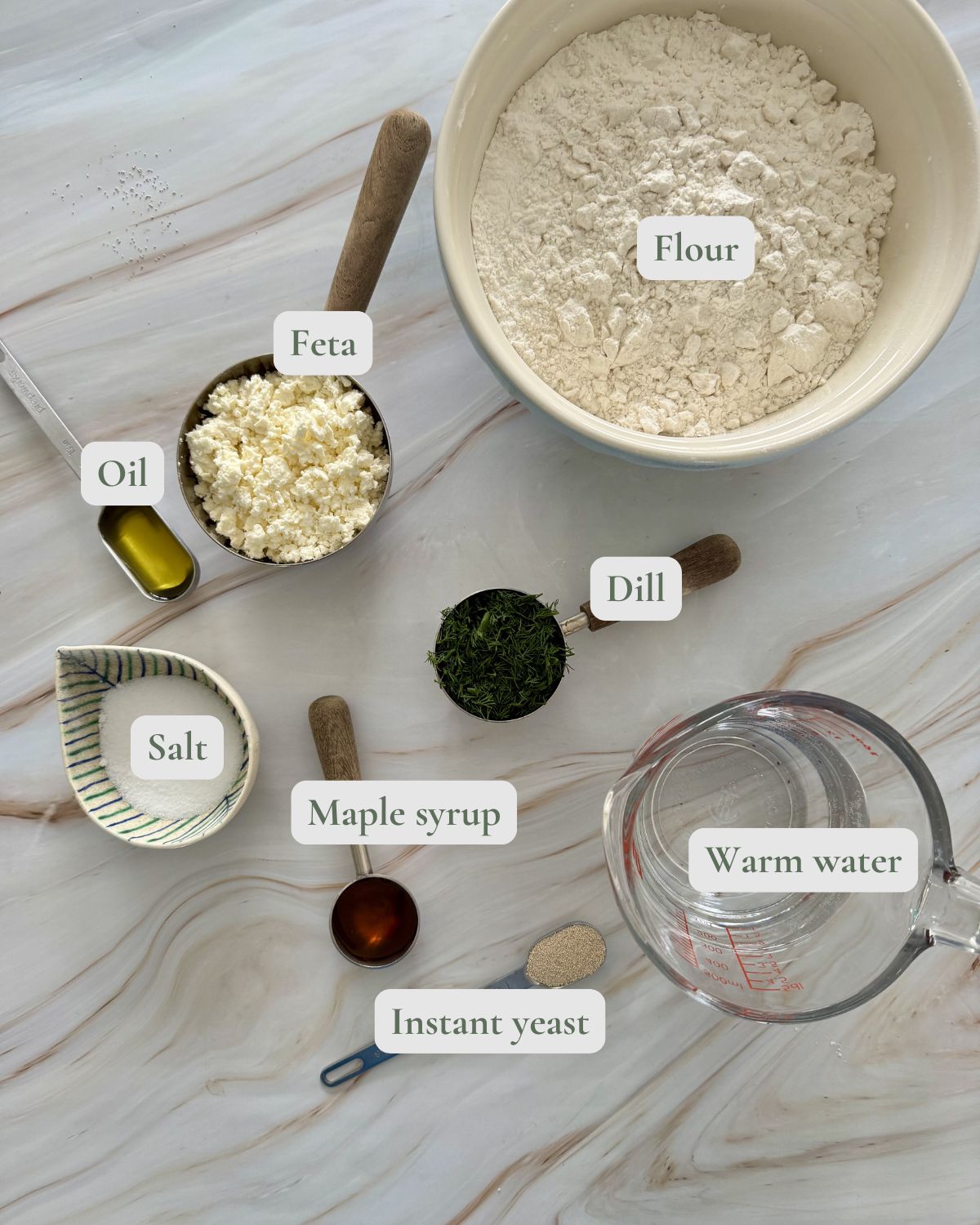 labelled ingredients for greek pitas.