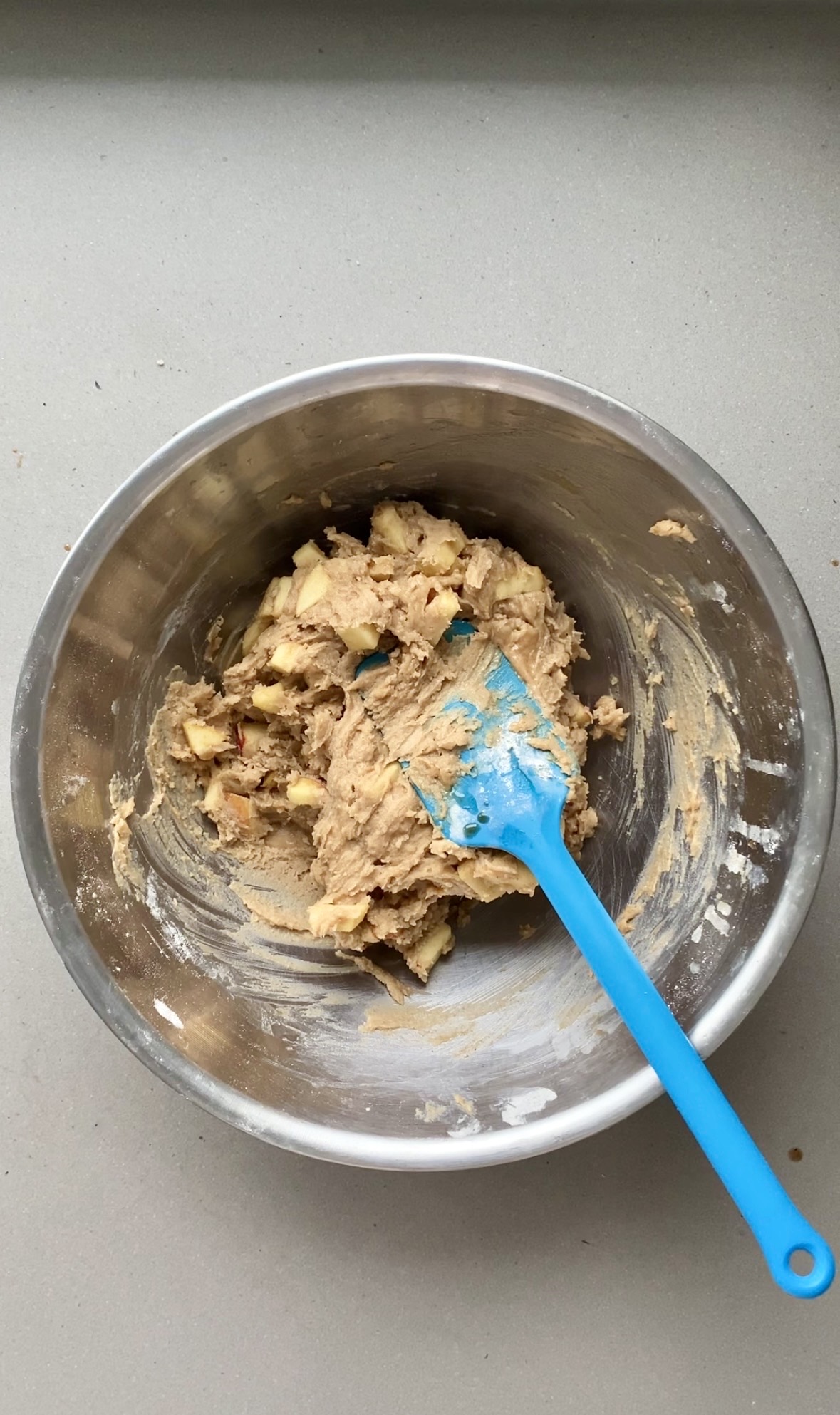 diced apples and pears added to batter.