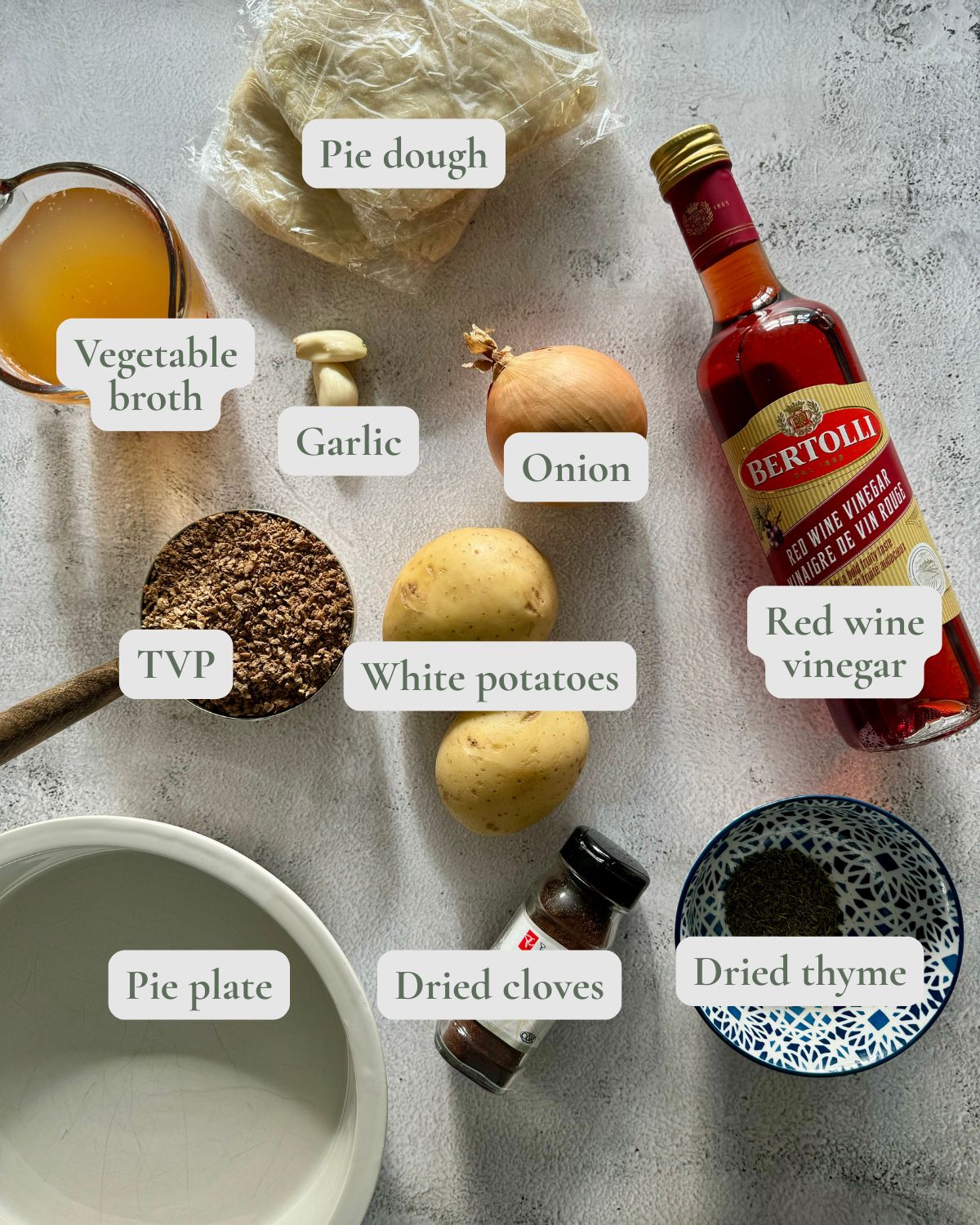 vegan meat pie labelled ingredients.