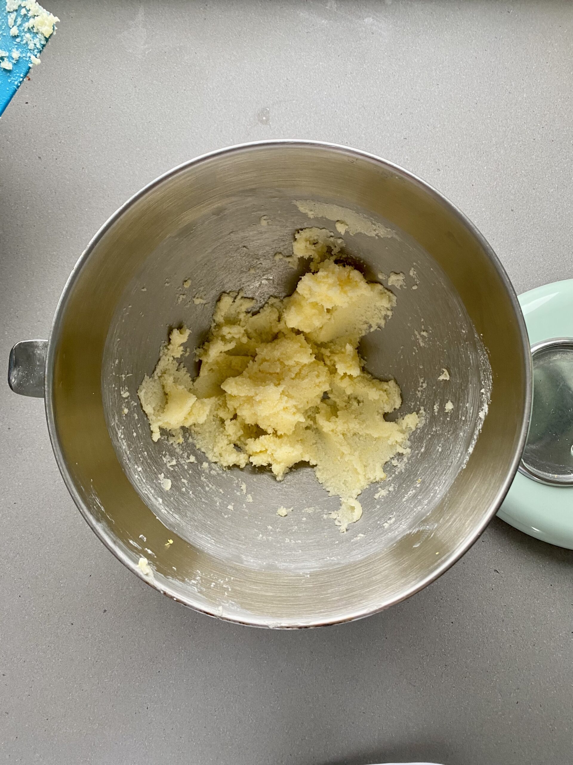 sugar and butter creamed in a large bowl.