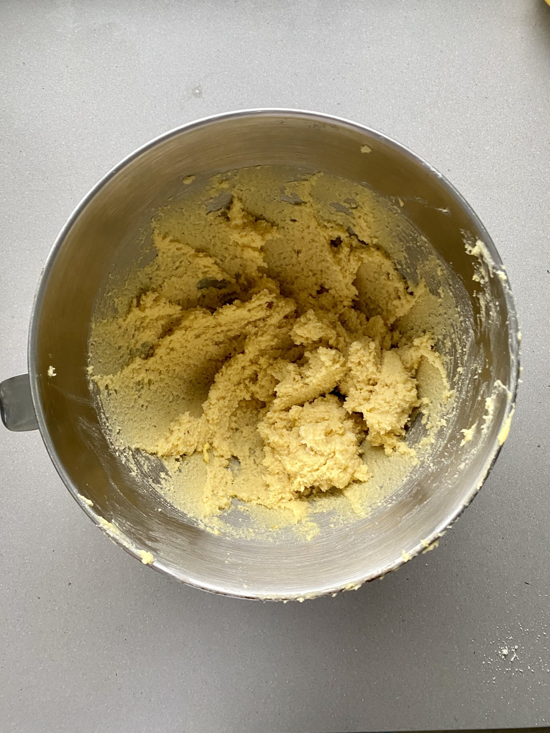 bake batter in a stand mixer bowl.