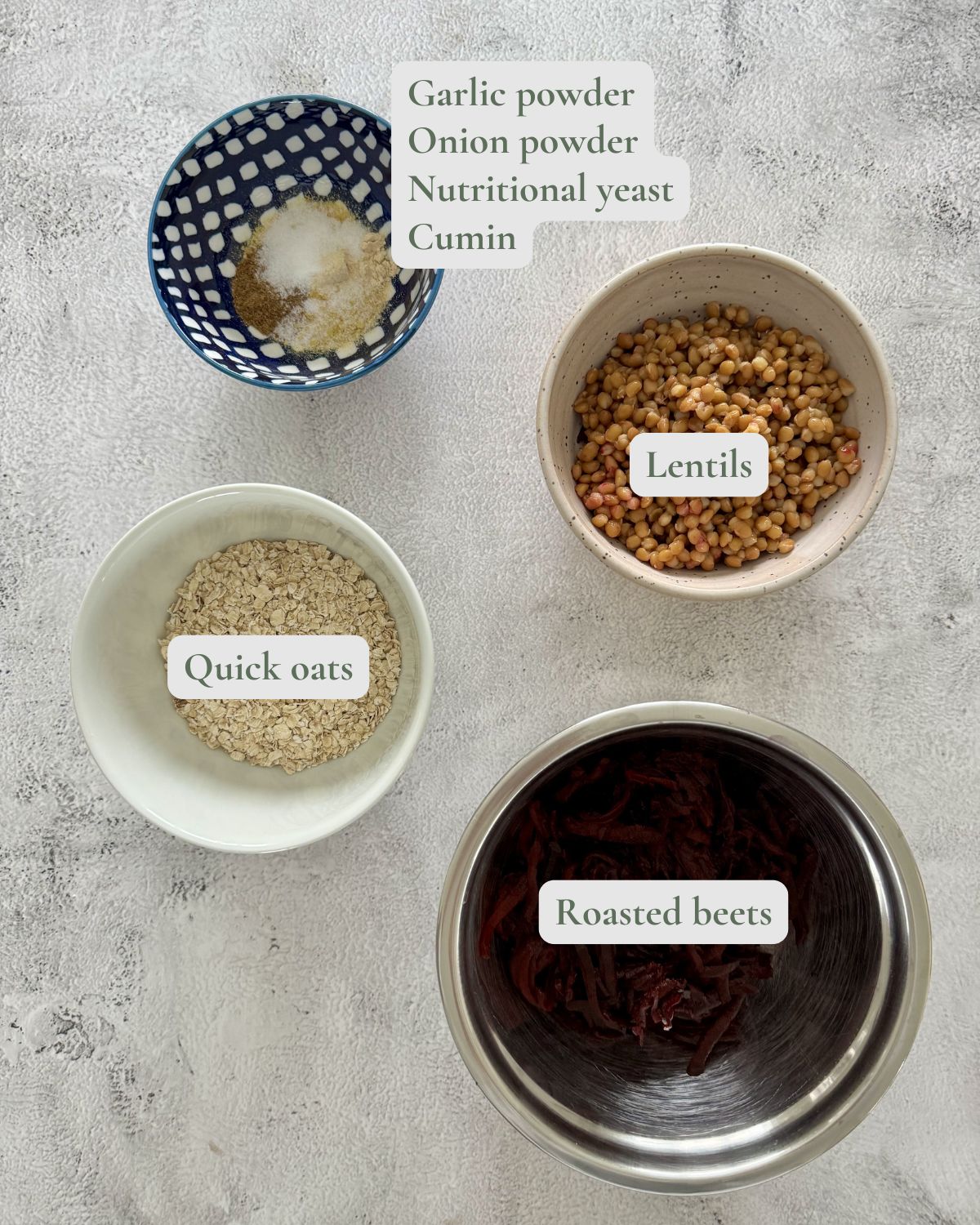 lentil and beetroot burgers labelled ingredients.