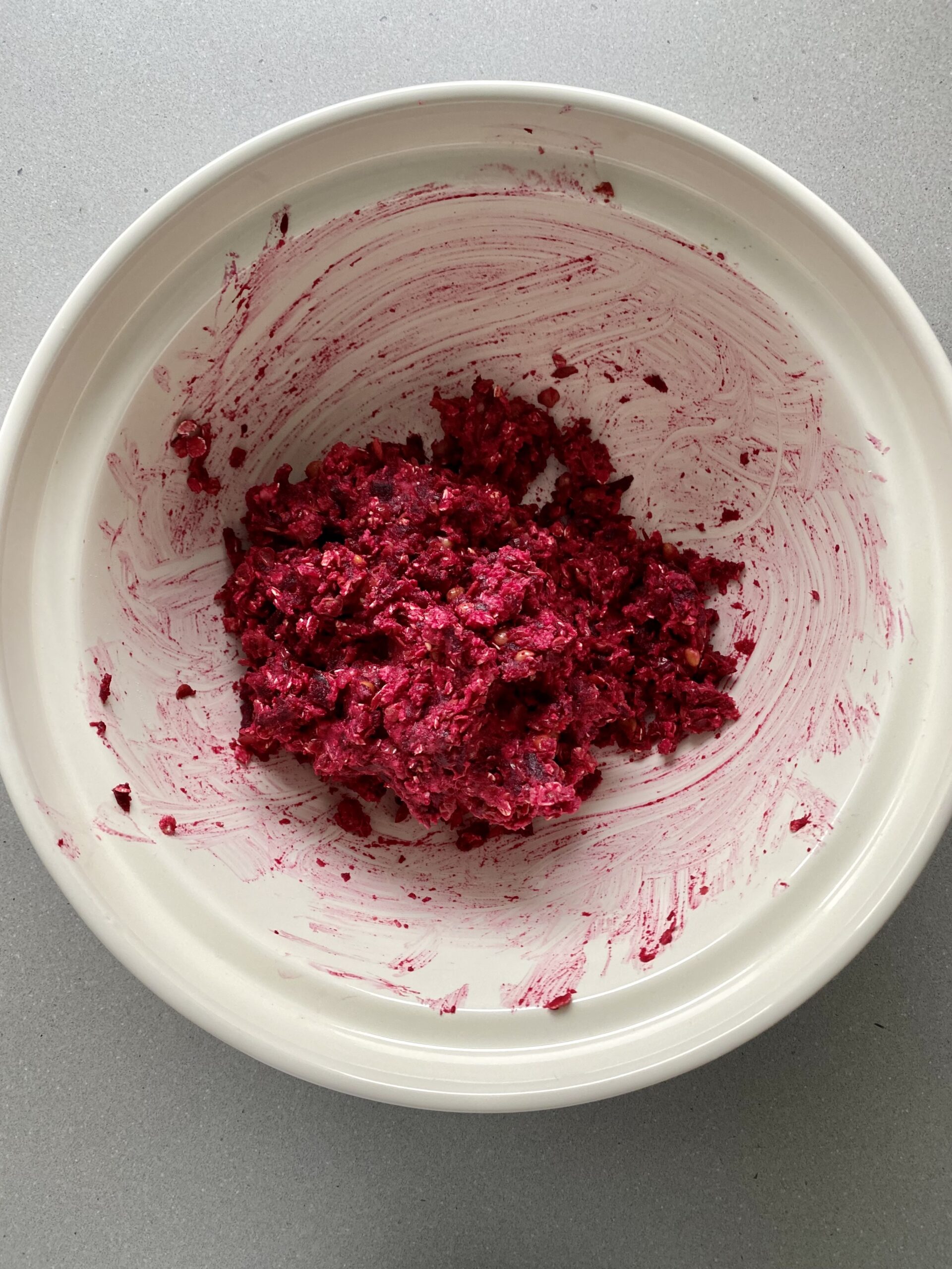 beet burger ingredients combined in a bowl
