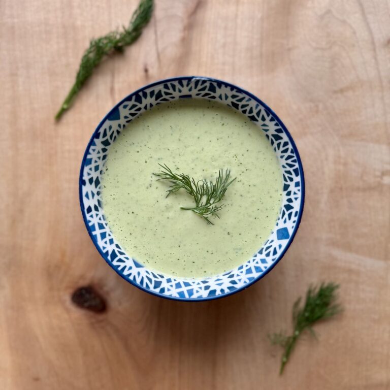 dill pickle dressing in a small bowl.