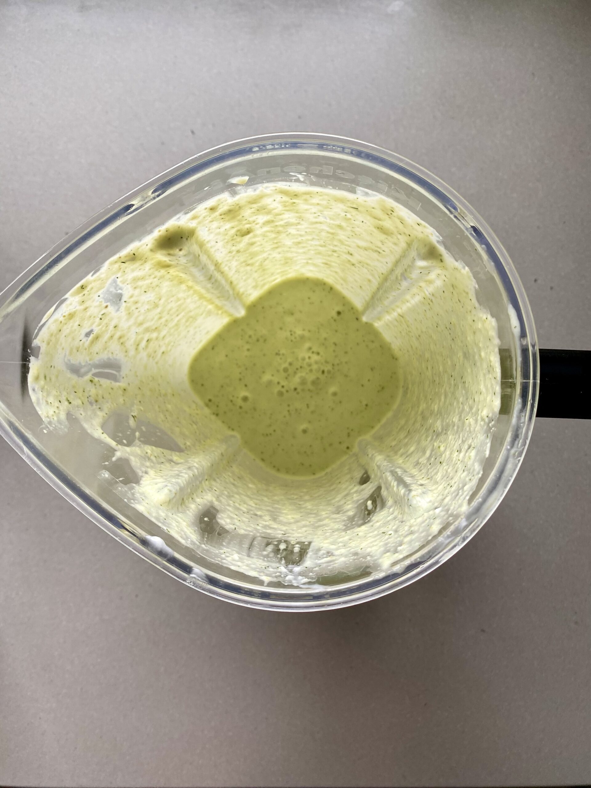 dill pickle dressing ingredients blended.