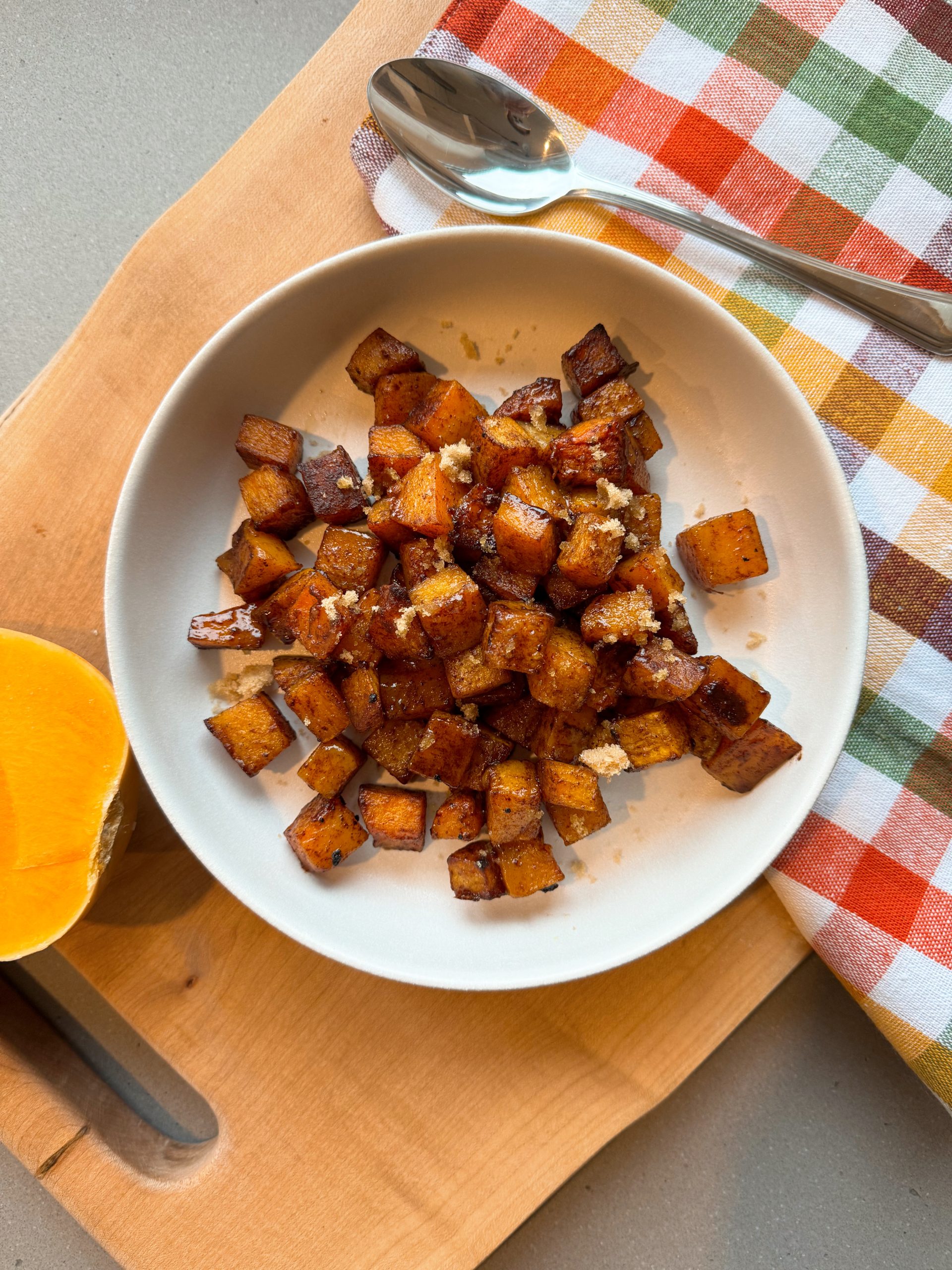 Squash butternut squash with brown sugar and cinnamon