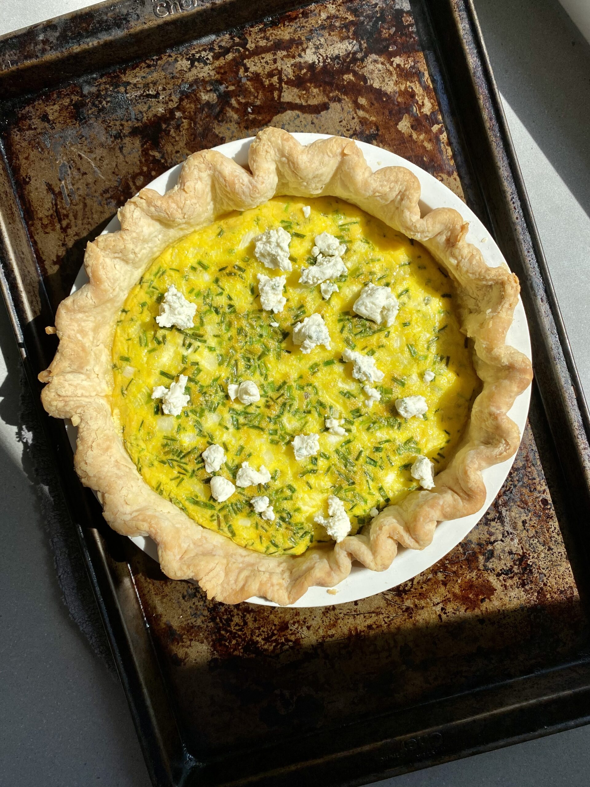 boursin quiche after baking and ready to eat.