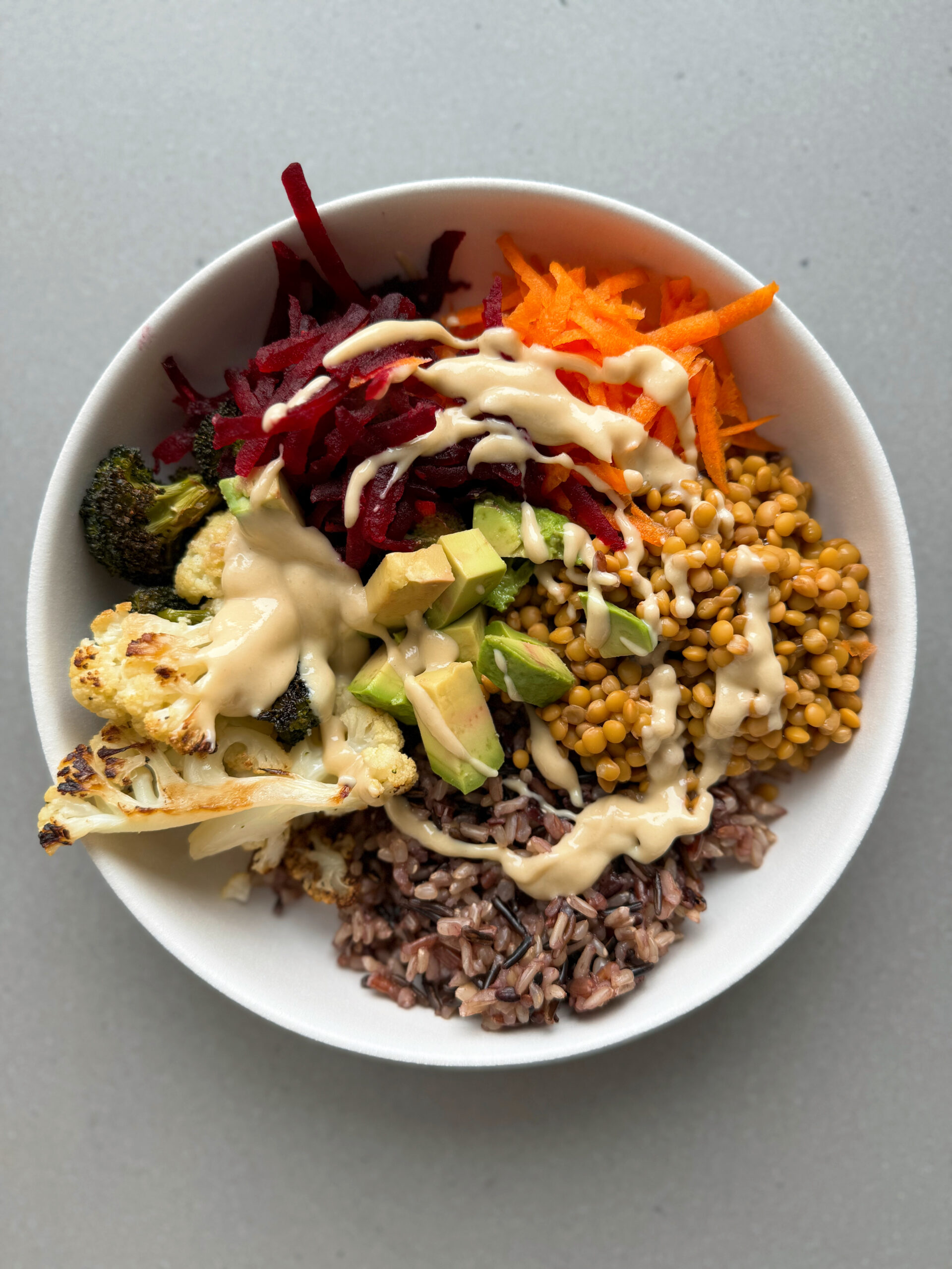 final product showing the wild rice buddha bowl.