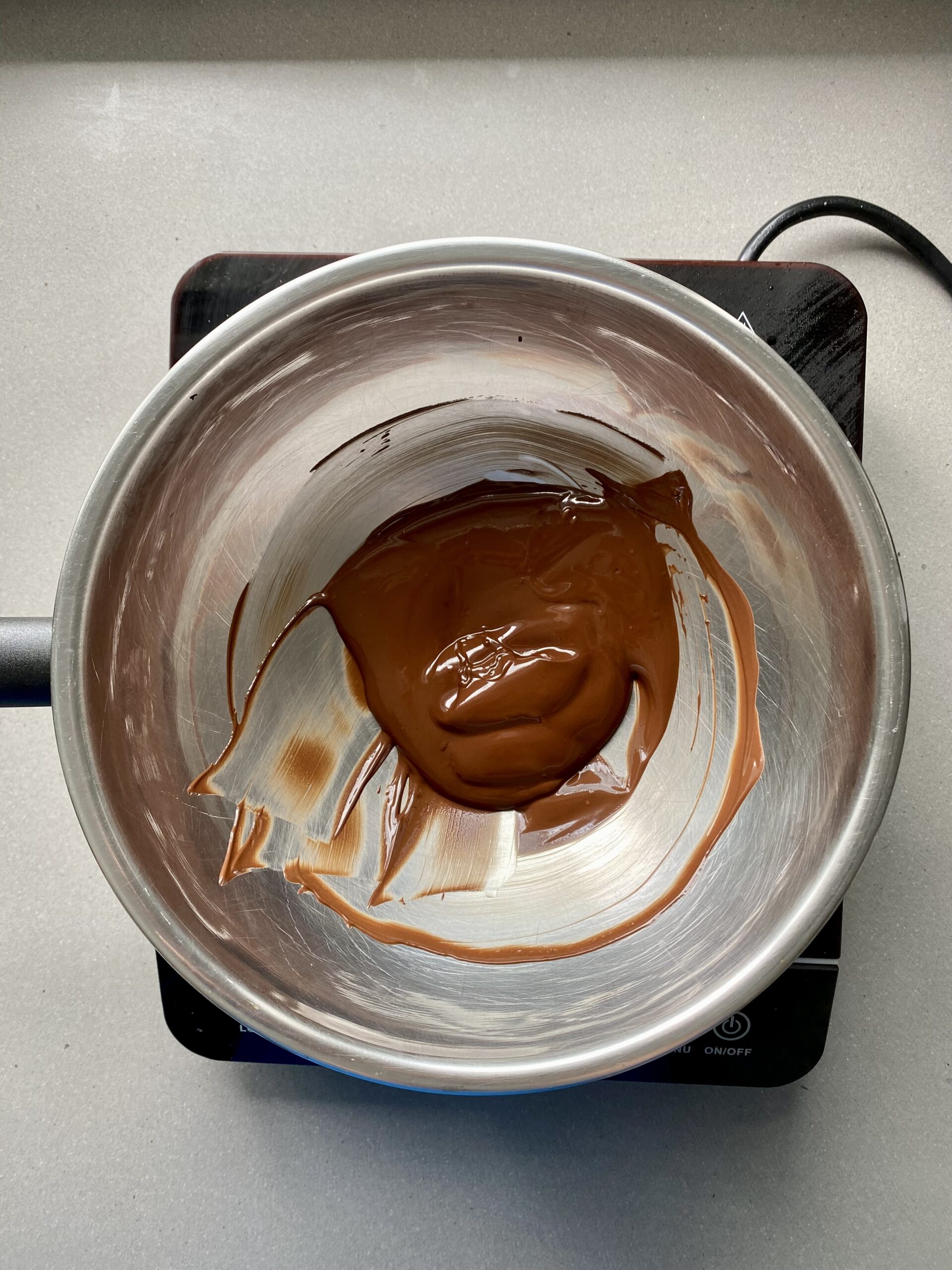 melted chocolate over a double boiler.