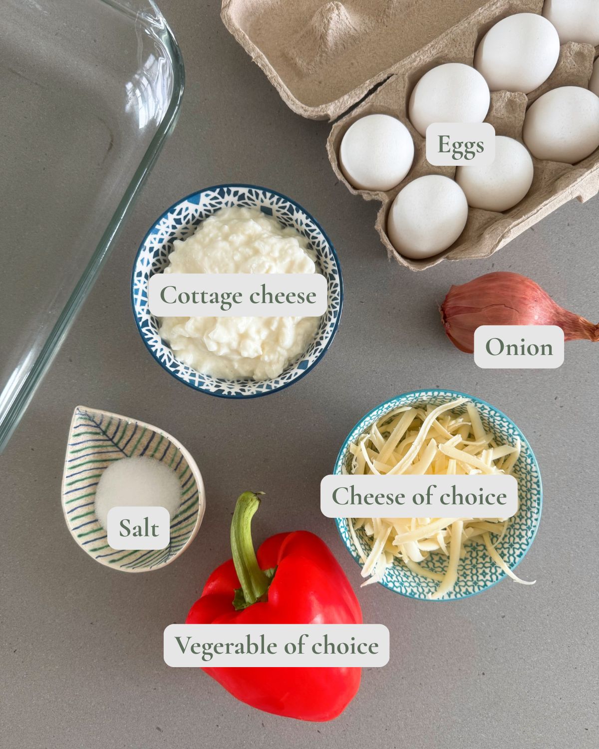 high protein breakfast bake labelled ingredients.