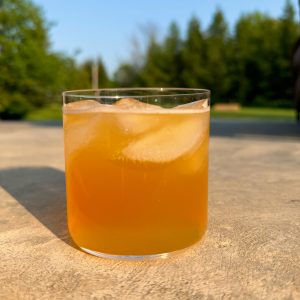 grapefruit radler recipe in a glass outside