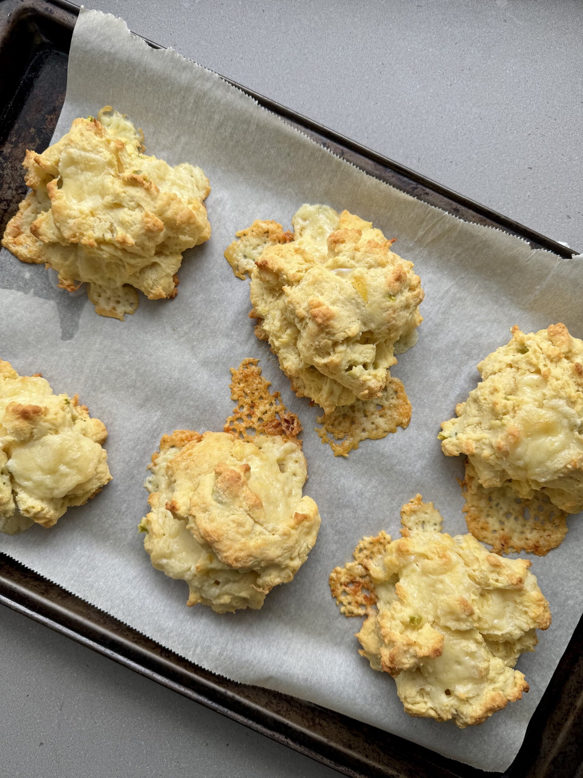 drop biscuits on a baking sheet after baking.