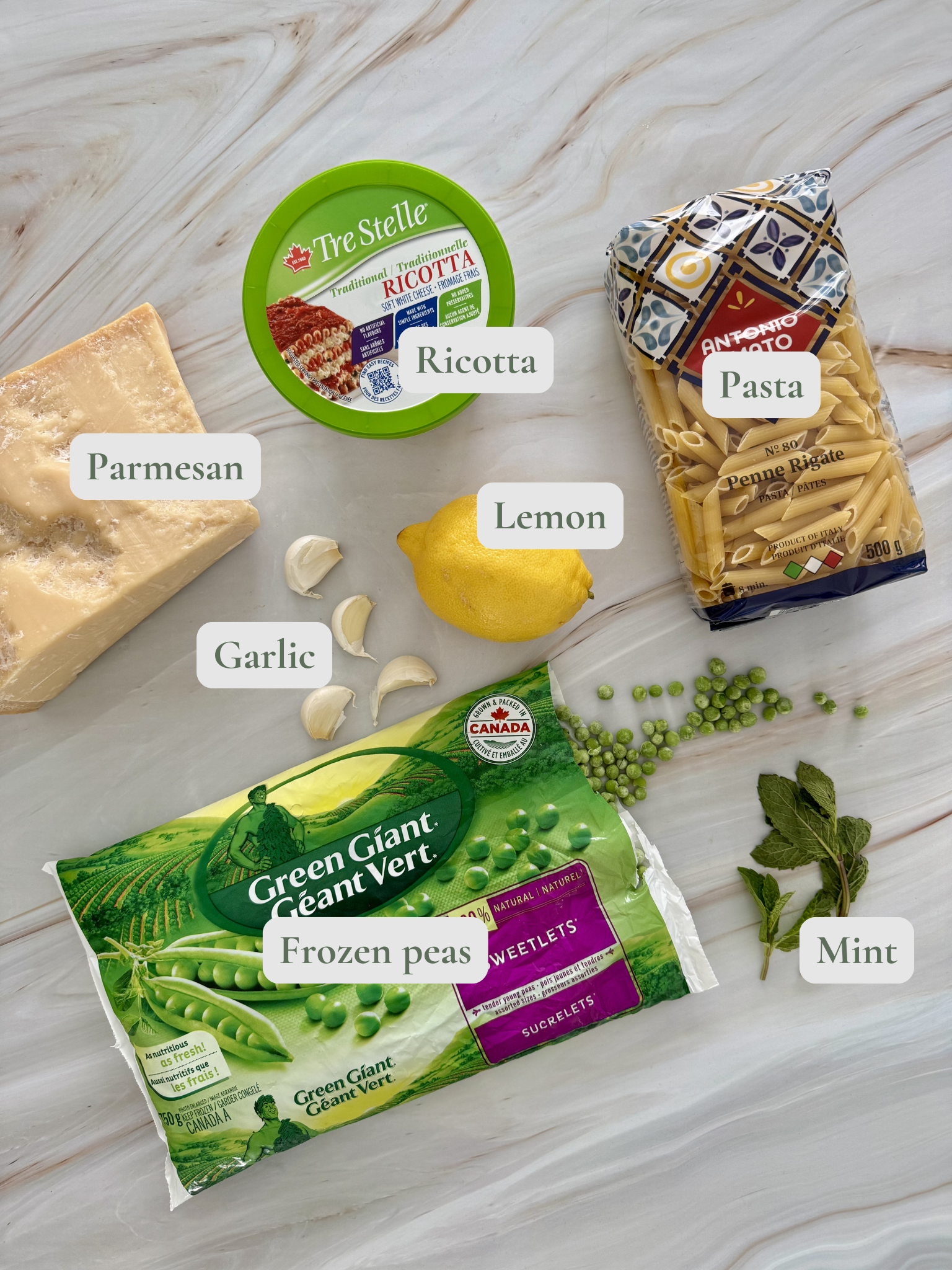 pea ricotta paste labelled ingredients.